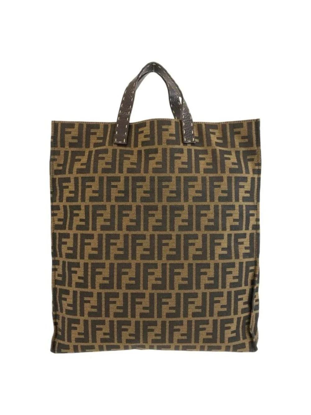Fendi Selleria Zucca Brown Canvas Leather Tote Business Handbag